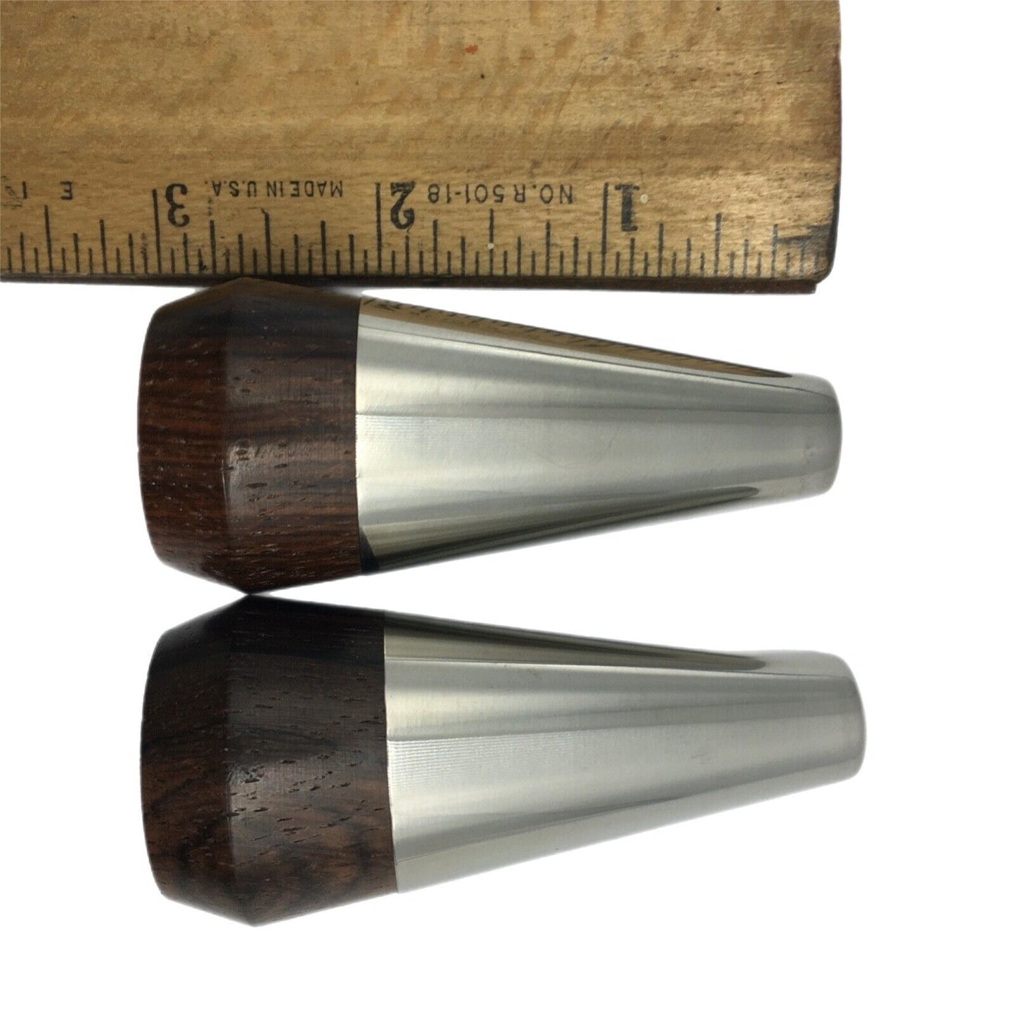 A&B Danish Wood Stainless Designer 3" Salt And Pepper Shaker Set 1960's Vintage