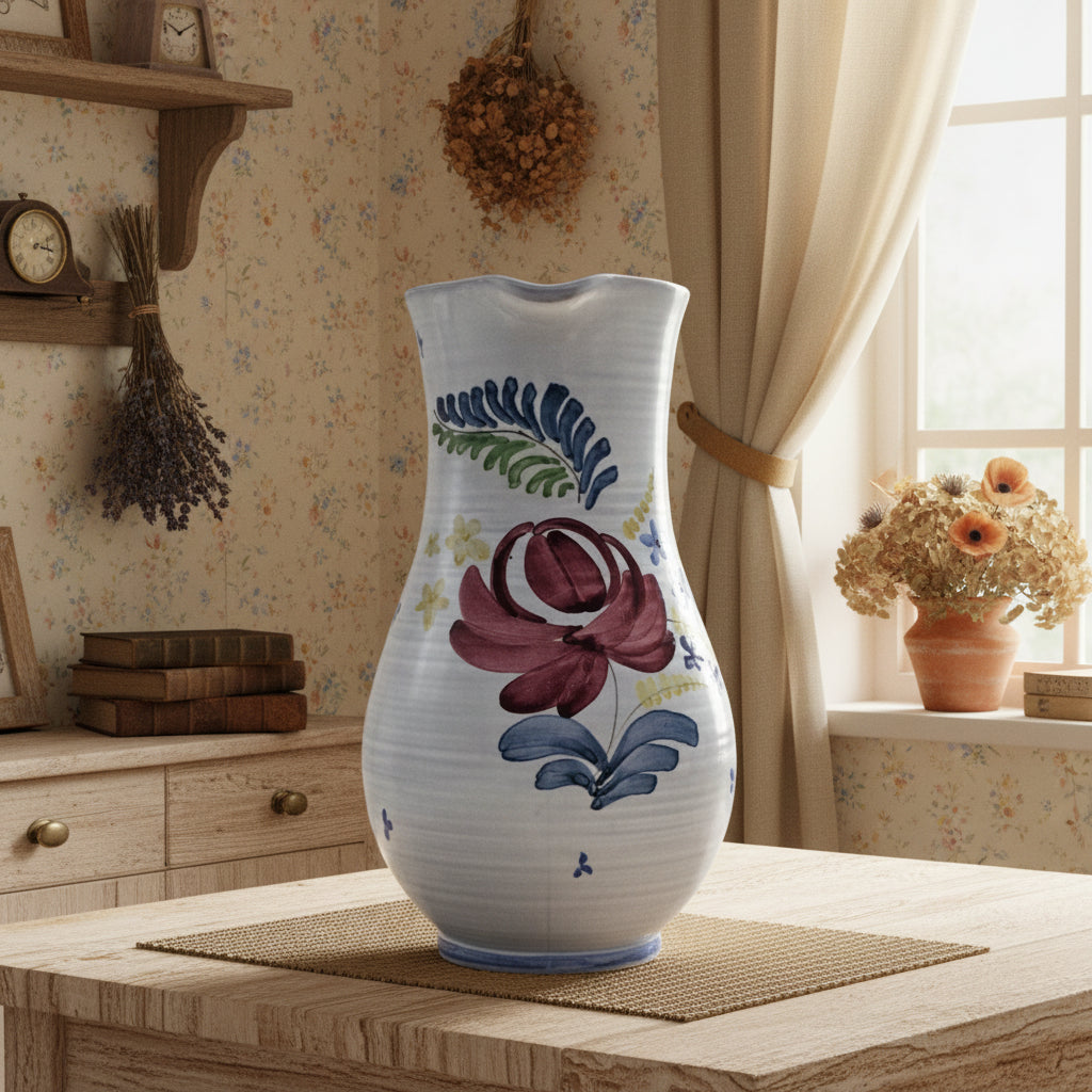 Decorative vase with floral design on a Cottage core home background