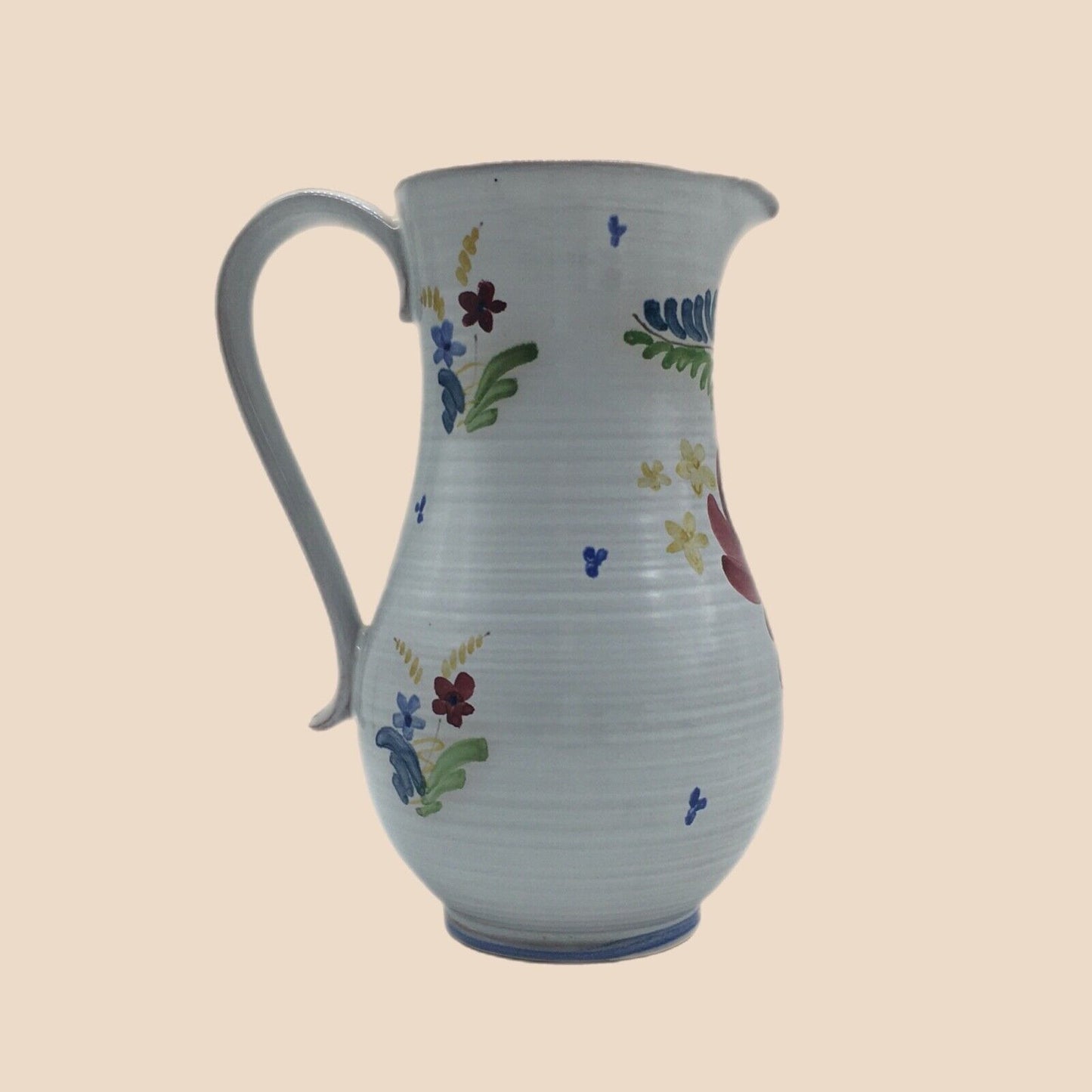 Vintage Arabia Art Pottery Finland Hand Painted Pitcher Floral Country Cottage