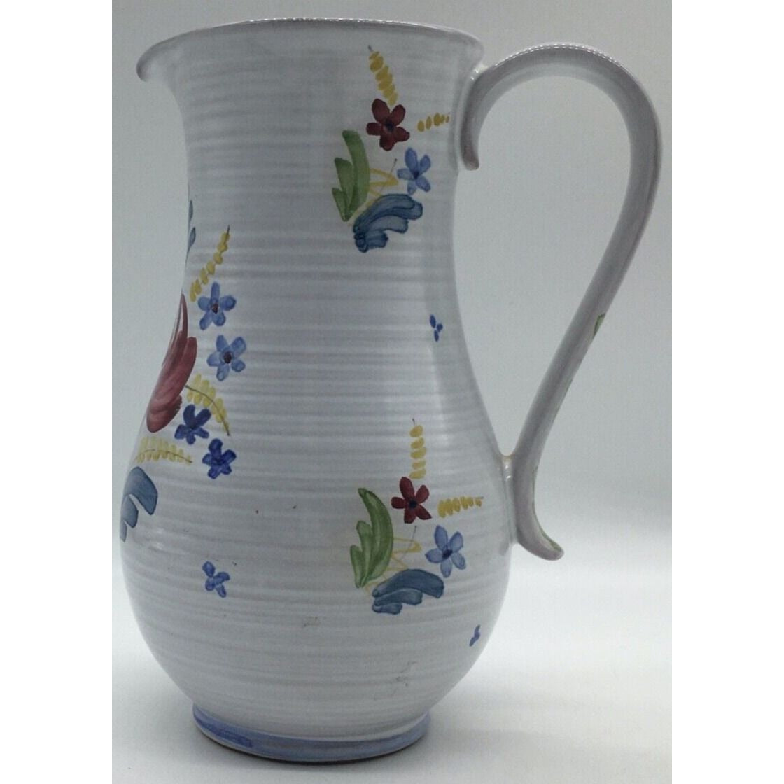 Vintage Arabia Art Pottery Finland Hand Painted Pitcher Floral Country Cottage