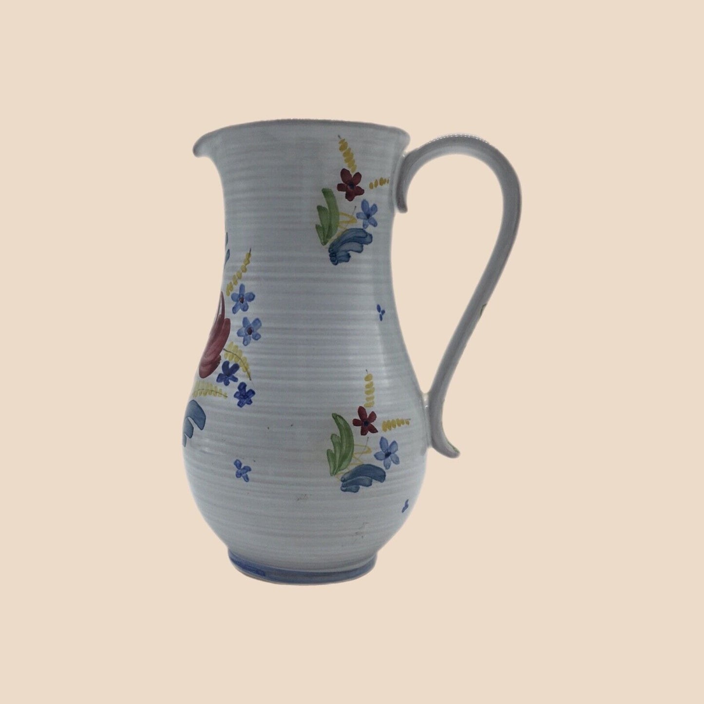 Vintage Arabia Art Pottery Finland Hand Painted Pitcher Floral Country Cottage