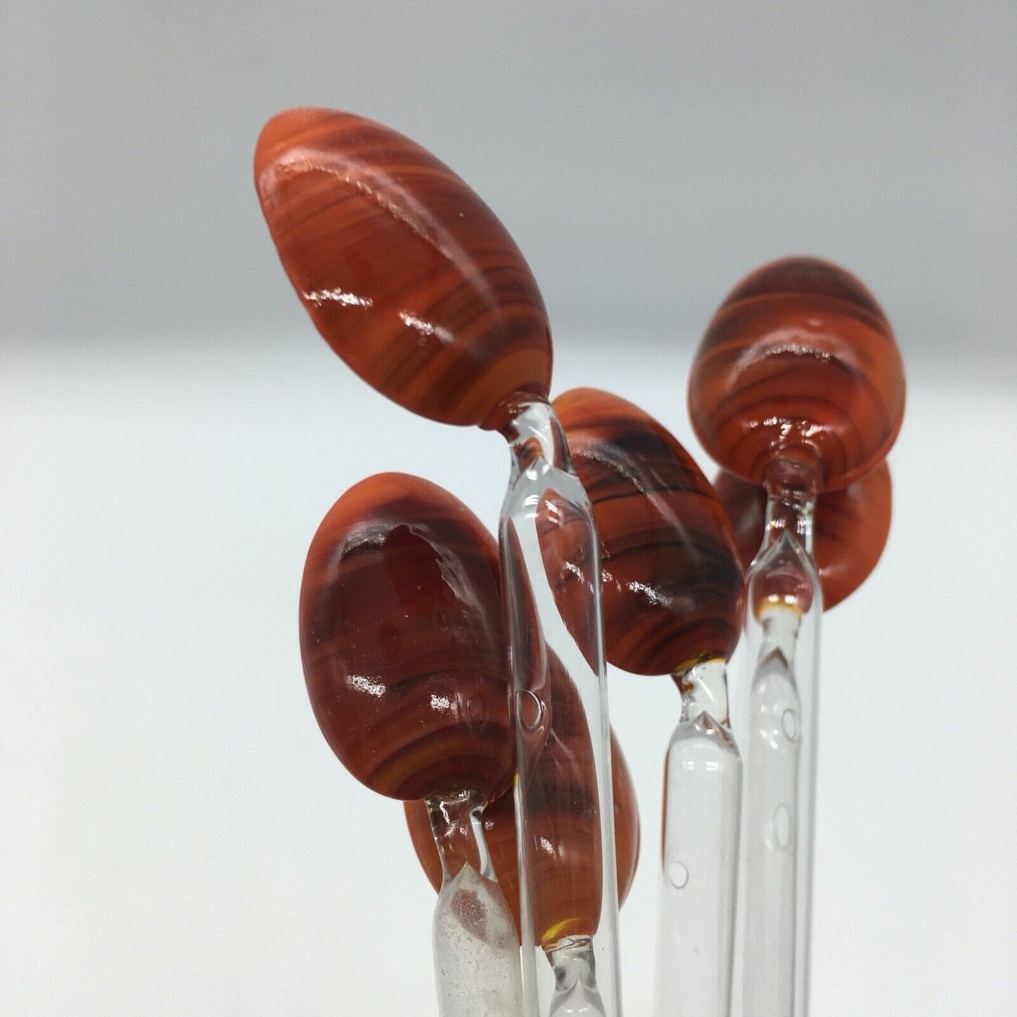 Vintage Barware Art Glass Stir Stick Straw Spoon Set of 6 Orange Brown Swirl MCM