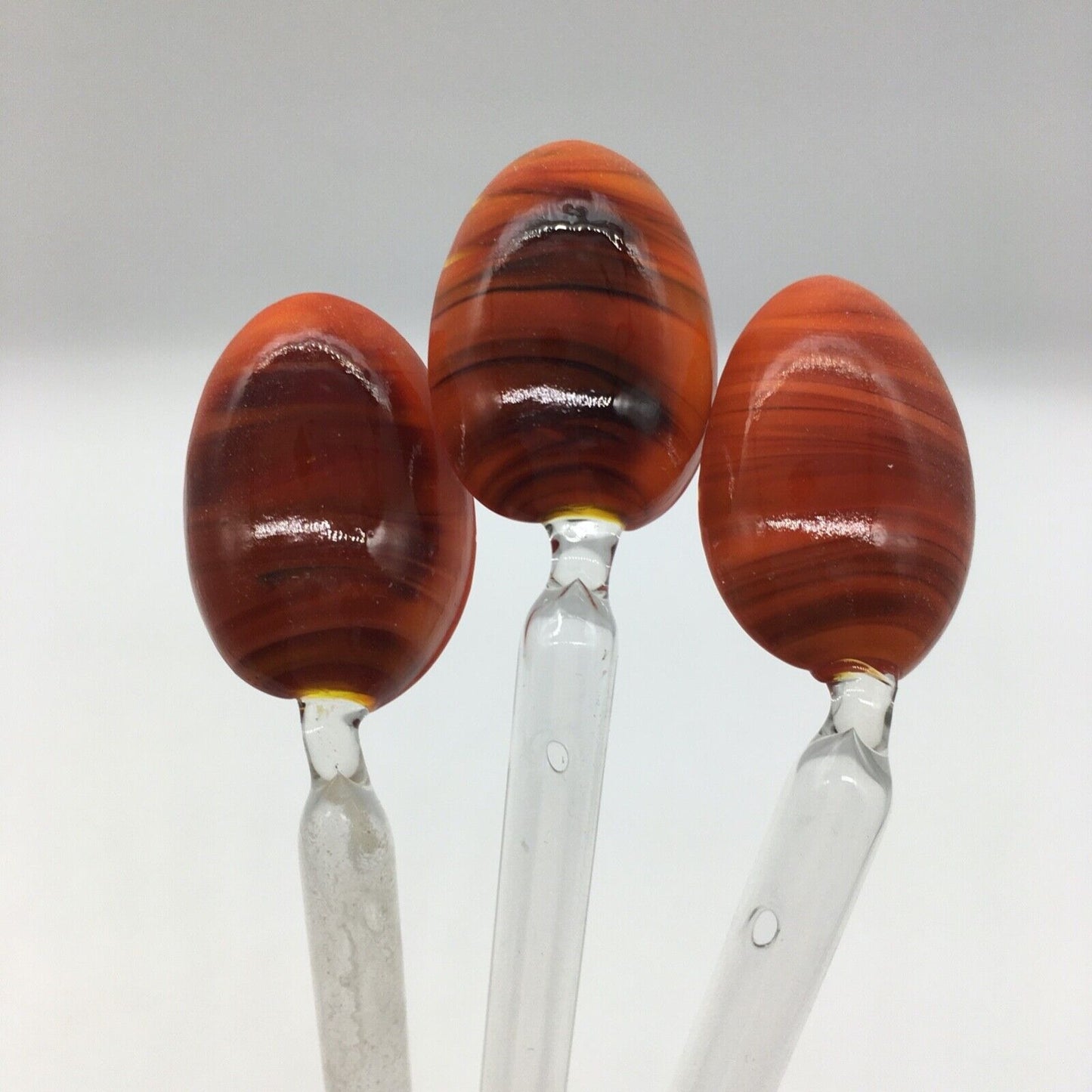 Vintage Barware Art Glass Stir Stick Straw Spoon Set of 6 Orange Brown Swirl MCM