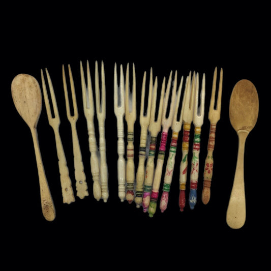 Cocktail Forks Carved Bovine Bone Barware Tiki Bar Variety Lot 13 Forks 2 Spoons