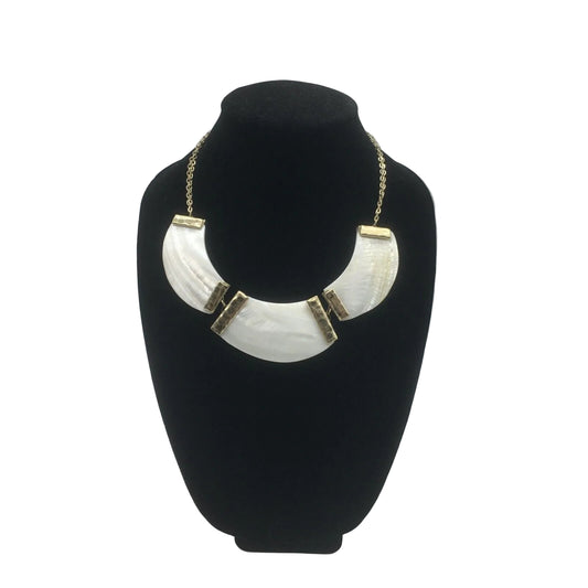 Vintage Shell Statement Necklace Gold Tone Metal Double Chain Lobster Claw Closure