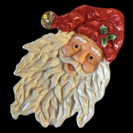 Vintage Santa Claus Face Table Decor Ceramic Detailed Christmas Tray Display