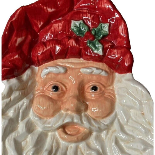 Vintage Santa Claus Face Table Decor Ceramic Detailed Christmas Tray Display