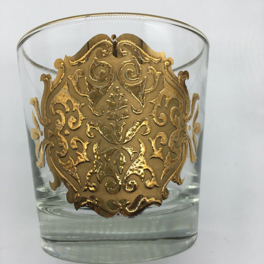 Libbey Barware Cocktail Glass Set of 6 Gold Medallion Trim Opera Lowball MCM VTG