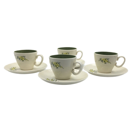 Taylor Smith Taylor Lemon Blossom Cup & Saucer Set of 4 Sage Green Interior VTG