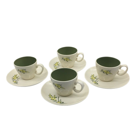 Taylor Smith Taylor Lemon Blossom Cup & Saucer Set of 4 Sage Green Interior VTG