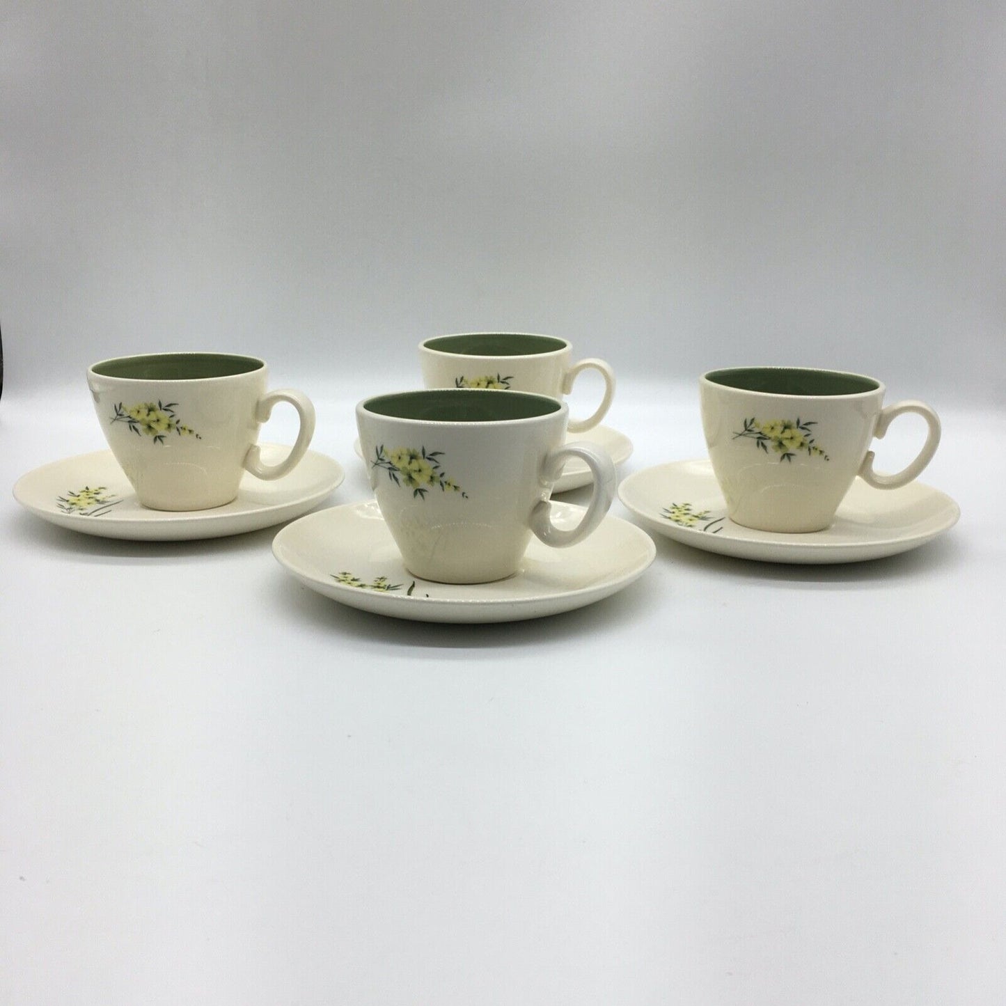 Taylor Smith Taylor Lemon Blossom Cup & Saucer Set of 4 Sage Green Interior VTG