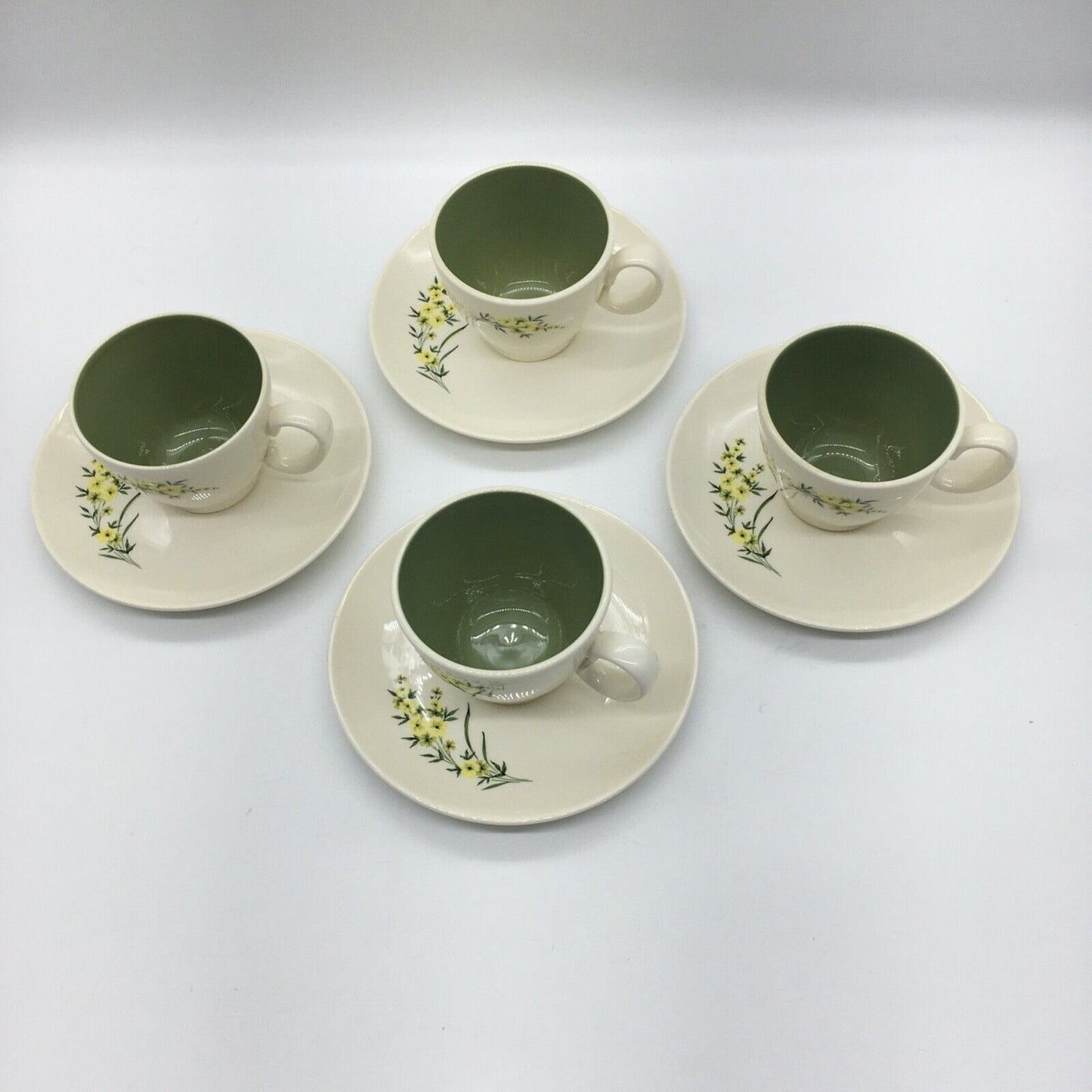 Taylor Smith Taylor Lemon Blossom Cup & Saucer Set of 4 Sage Green Interior VTG