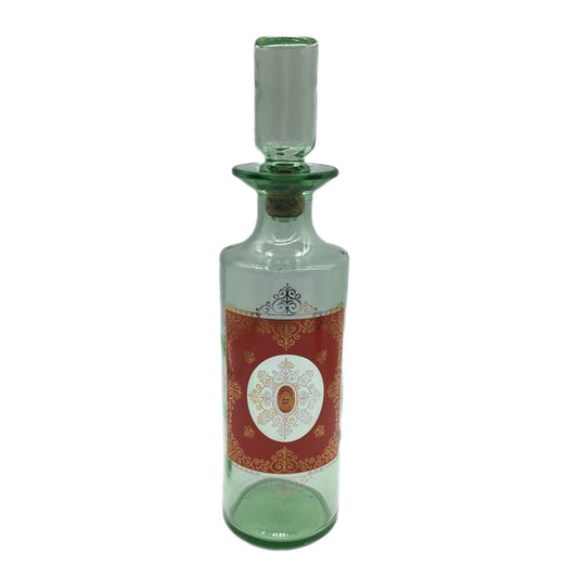 Barware Italian Green Glass Decanter Original Cork Stopper Red Gold 1960 Vintage