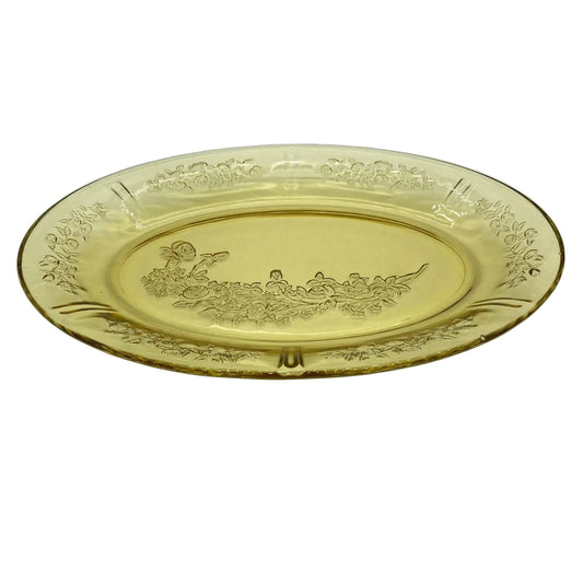Vintage Federal Glass 12.5" Yellow Oval Platter Sharon Cabbage Rose Depression Glass