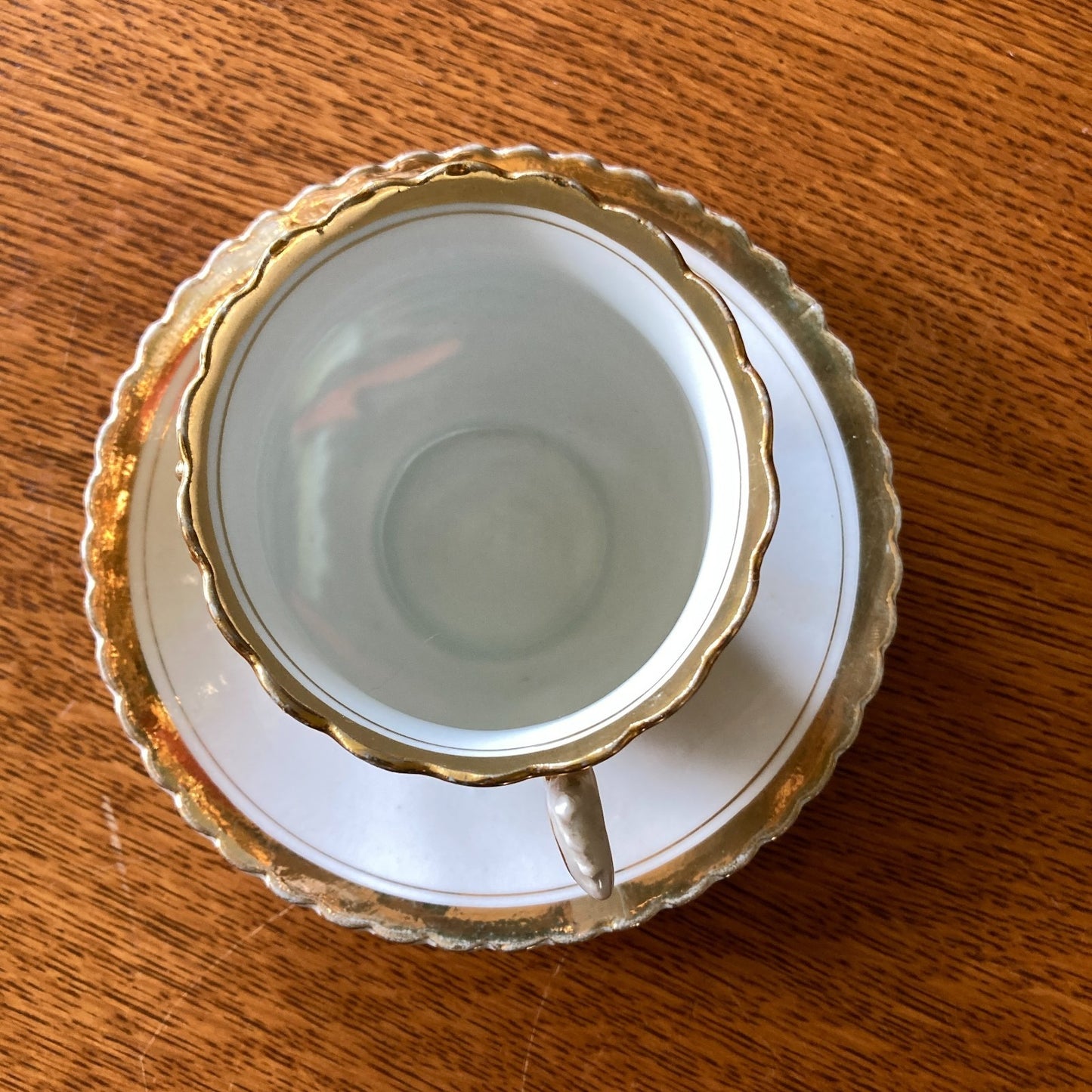 Antique Art Nouveau Tea Cup and Saucer Heavy Gold Relief Pearled Details German