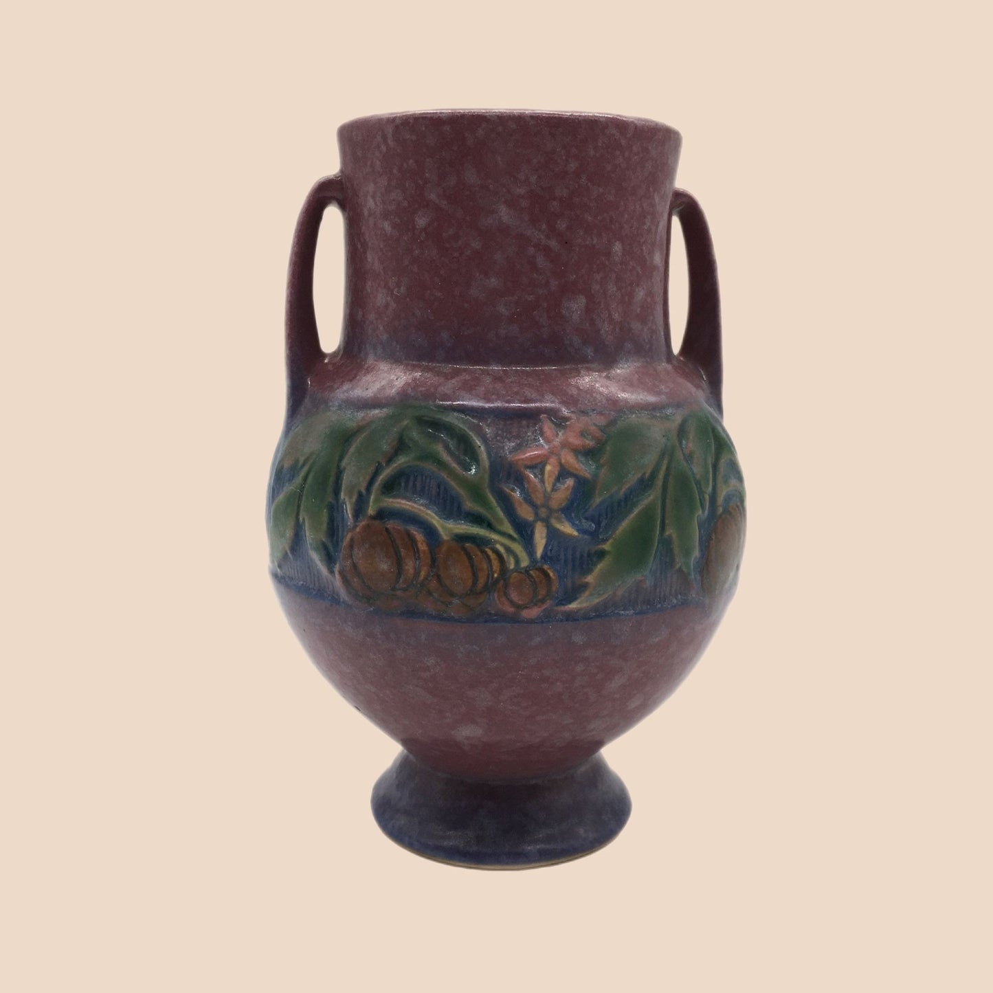 Vintage Roseville Art Pottery Pink Purple Baneda Vase 589-6 Pumpkins