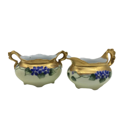 Imperial PSL Austria Cream Sugar Set Hand Painted Floral Gold Trim Antique 1918