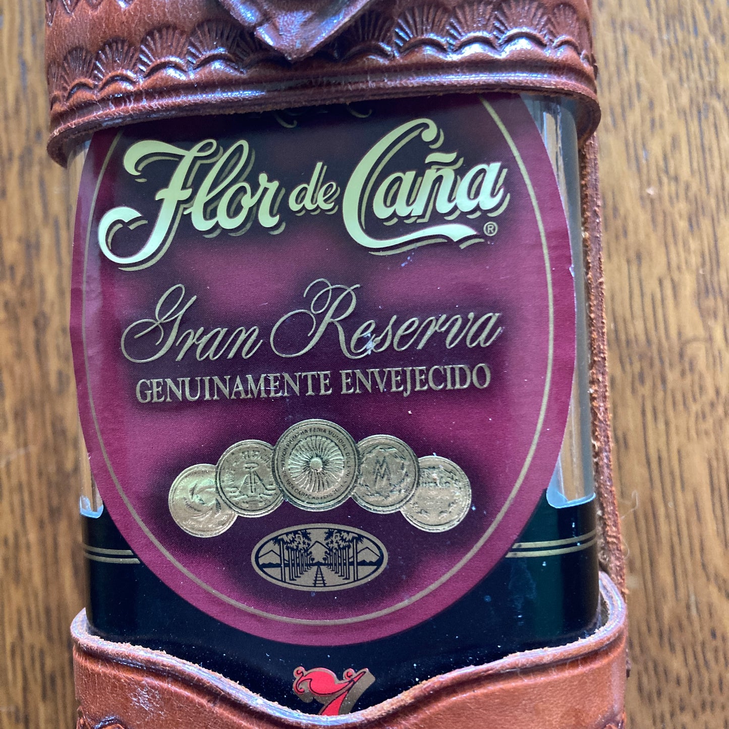 Nicaragua Hand Tooled Leather Bottle Holder/Case With Multi Stamped Designs