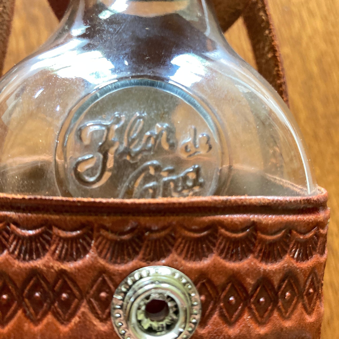 Nicaragua Hand Tooled Leather Bottle Holder/Case With Multi Stamped Designs