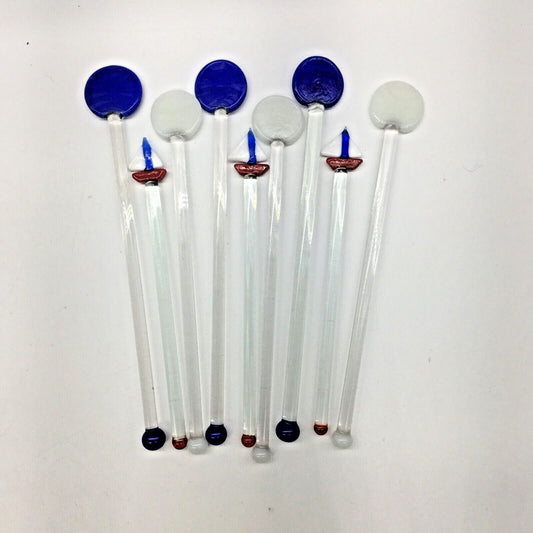 Vintage Barware Art Glass Stir Stick Lot 9 Sailboats Summer Beach Pool Boating
