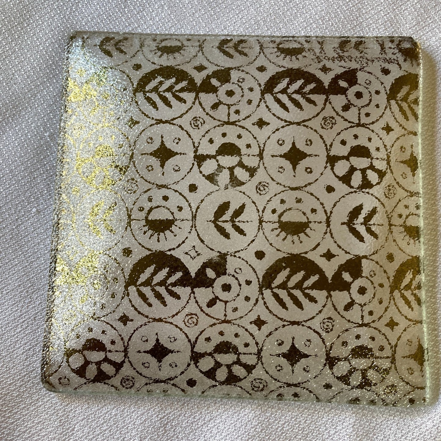 Georges Briard Tray Set 6 Mid Century Modern Circles Textured Glass Gold Pattern