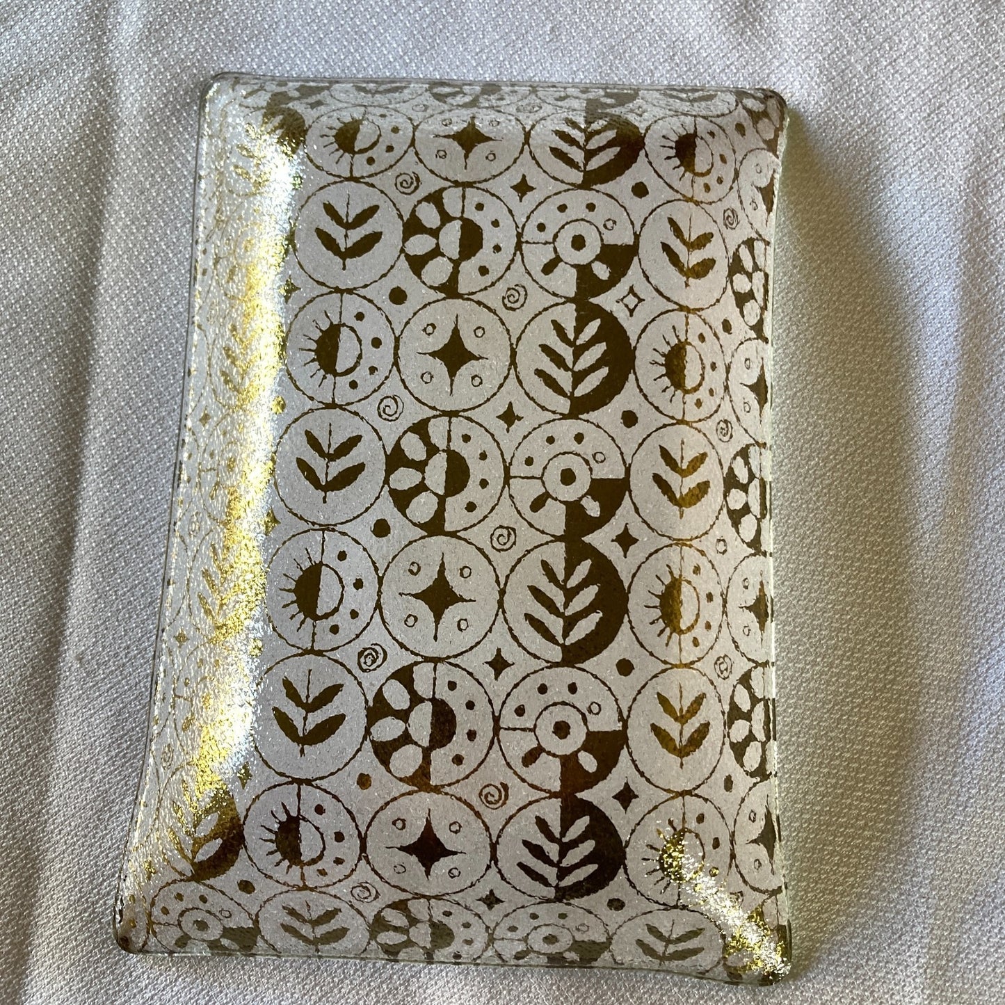 Georges Briard Tray Set 6 Mid Century Modern Circles Textured Glass Gold Pattern