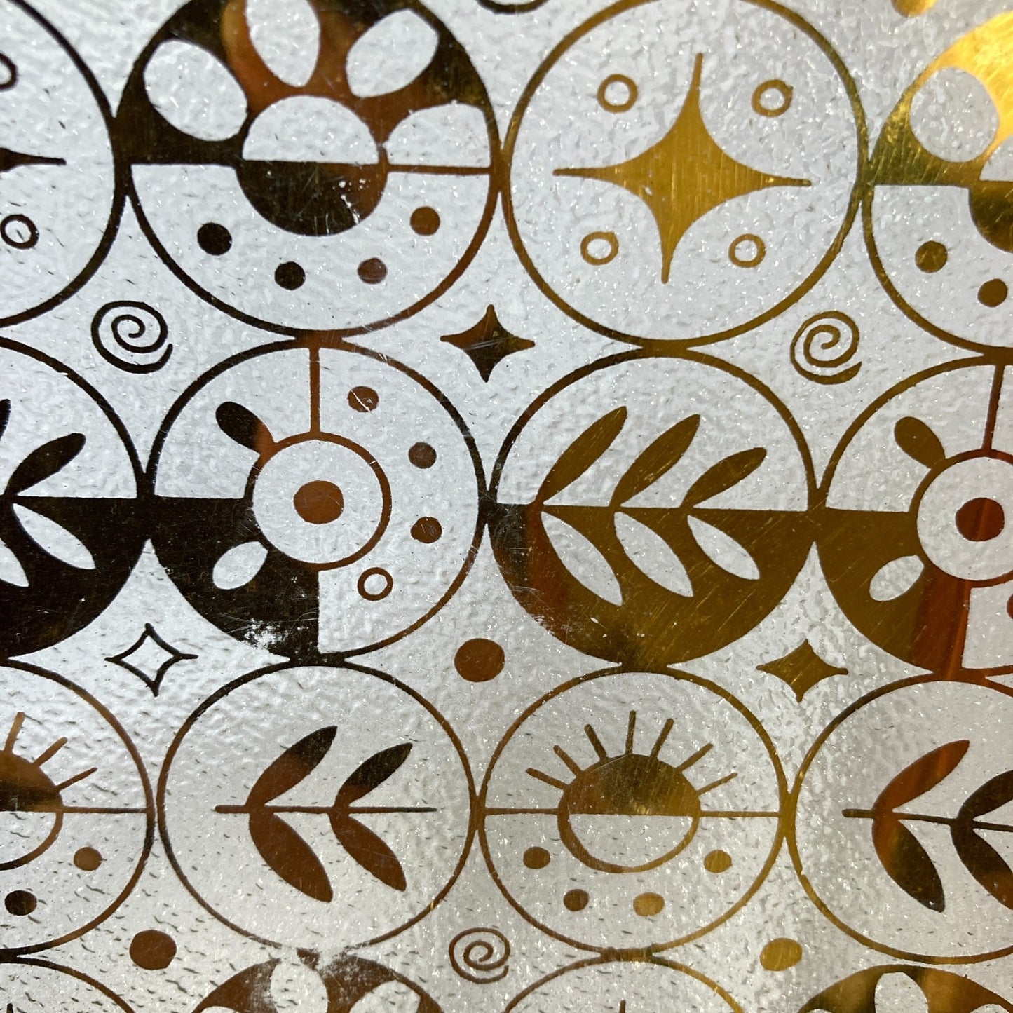Georges Briard Tray Set 6 Mid Century Modern Circles Textured Glass Gold Pattern
