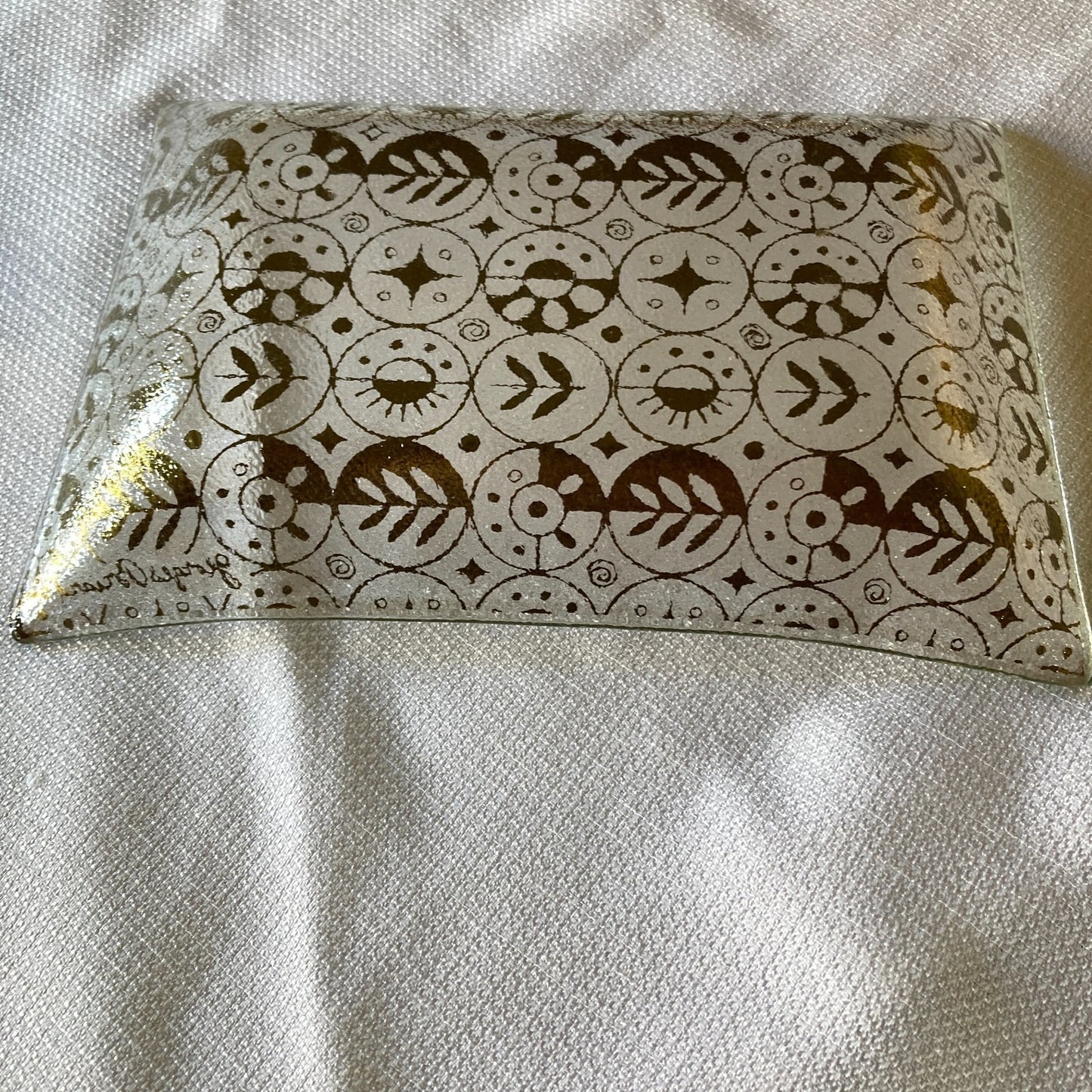 Georges Briard Tray Set 6 Mid Century Modern Circles Textured Glass Gold Pattern