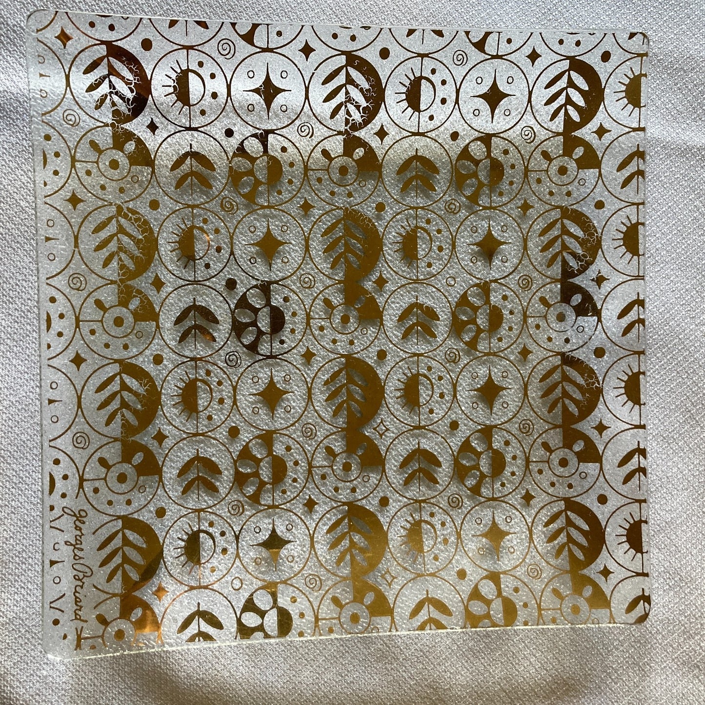 Georges Briard Tray Set 6 Mid Century Modern Circles Textured Glass Gold Pattern