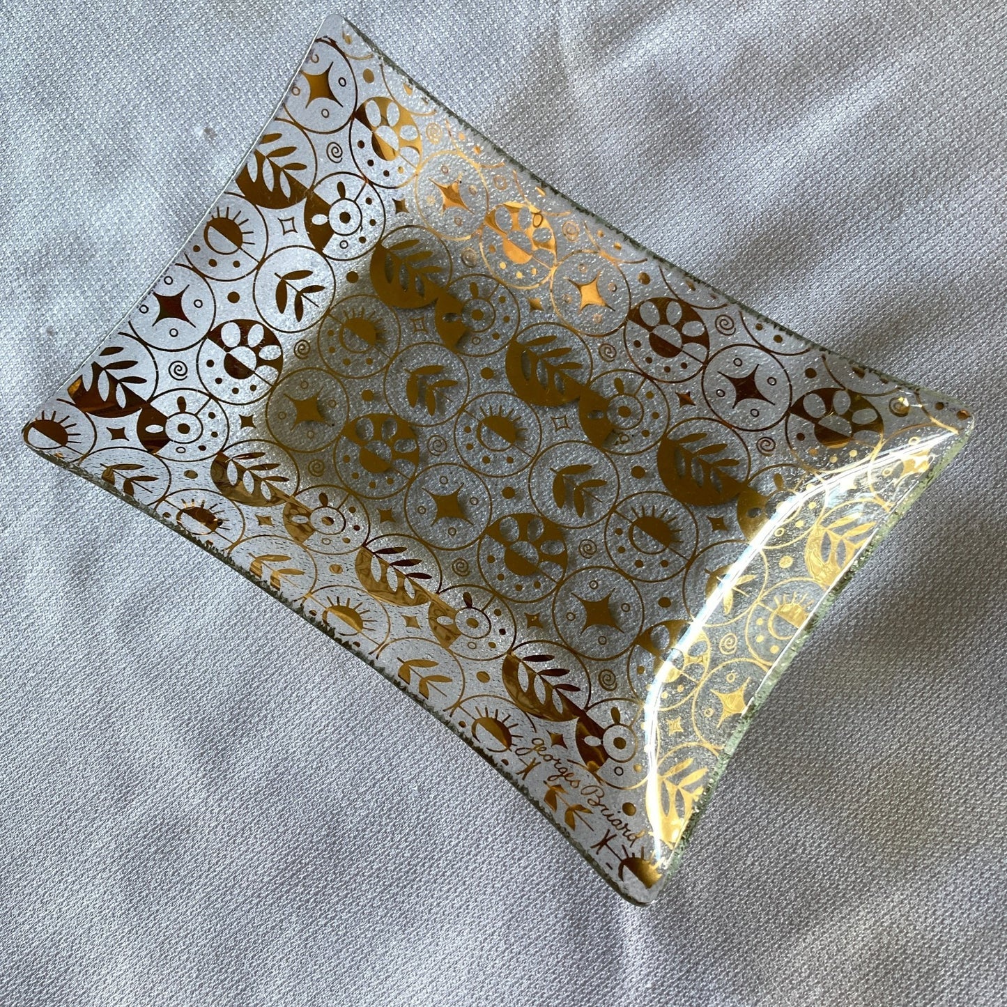 Georges Briard Tray Set 6 Mid Century Modern Circles Textured Glass Gold Pattern