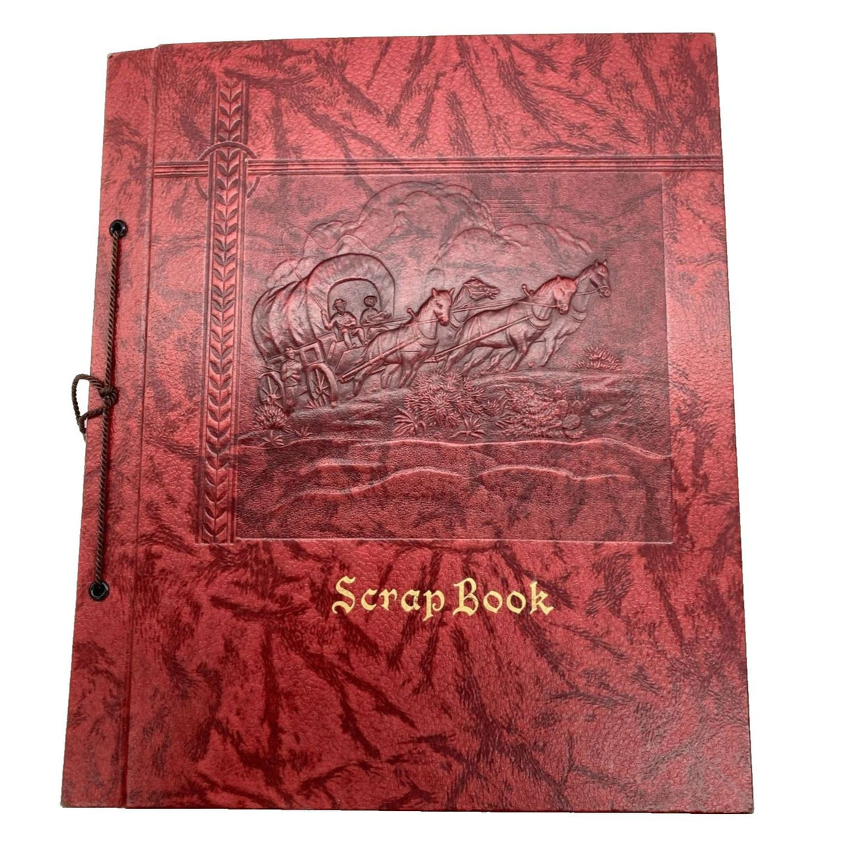 Vintage Scrapbook Red Embossed Stagecoach Leather 138 Greeting Cards Ephemera 1940s-1960s
