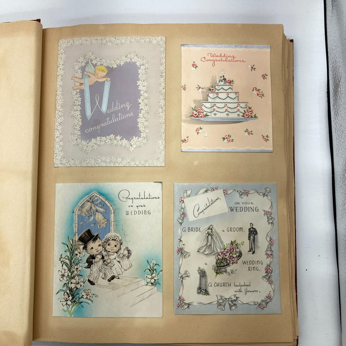 Vintage Scrapbook Red Embossed Stagecoach Leather 138 Greeting Cards Ephemera 1940s-1960s