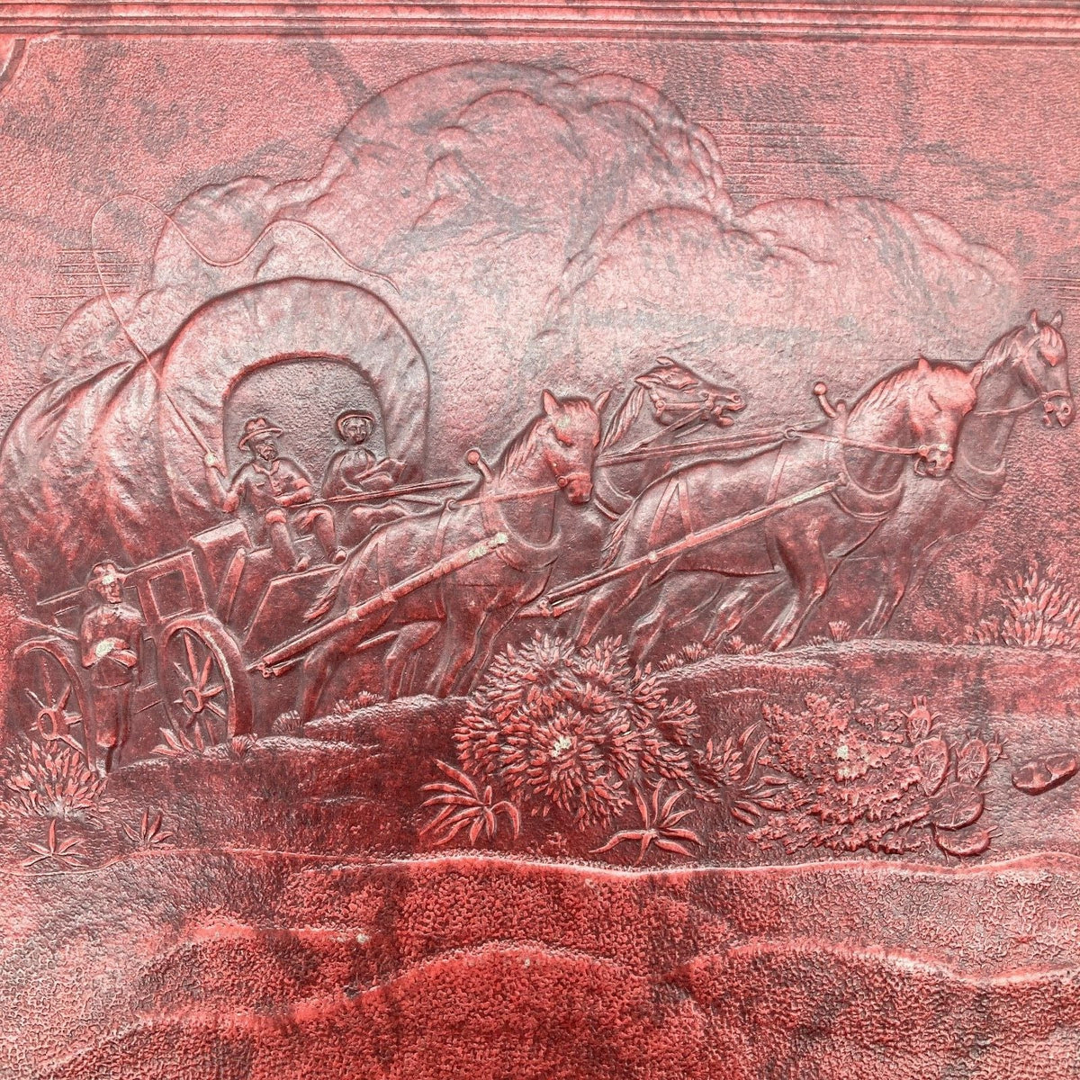 Vintage Scrapbook Red Embossed Stagecoach Leather 138 Greeting Cards Ephemera 1940s-1960s