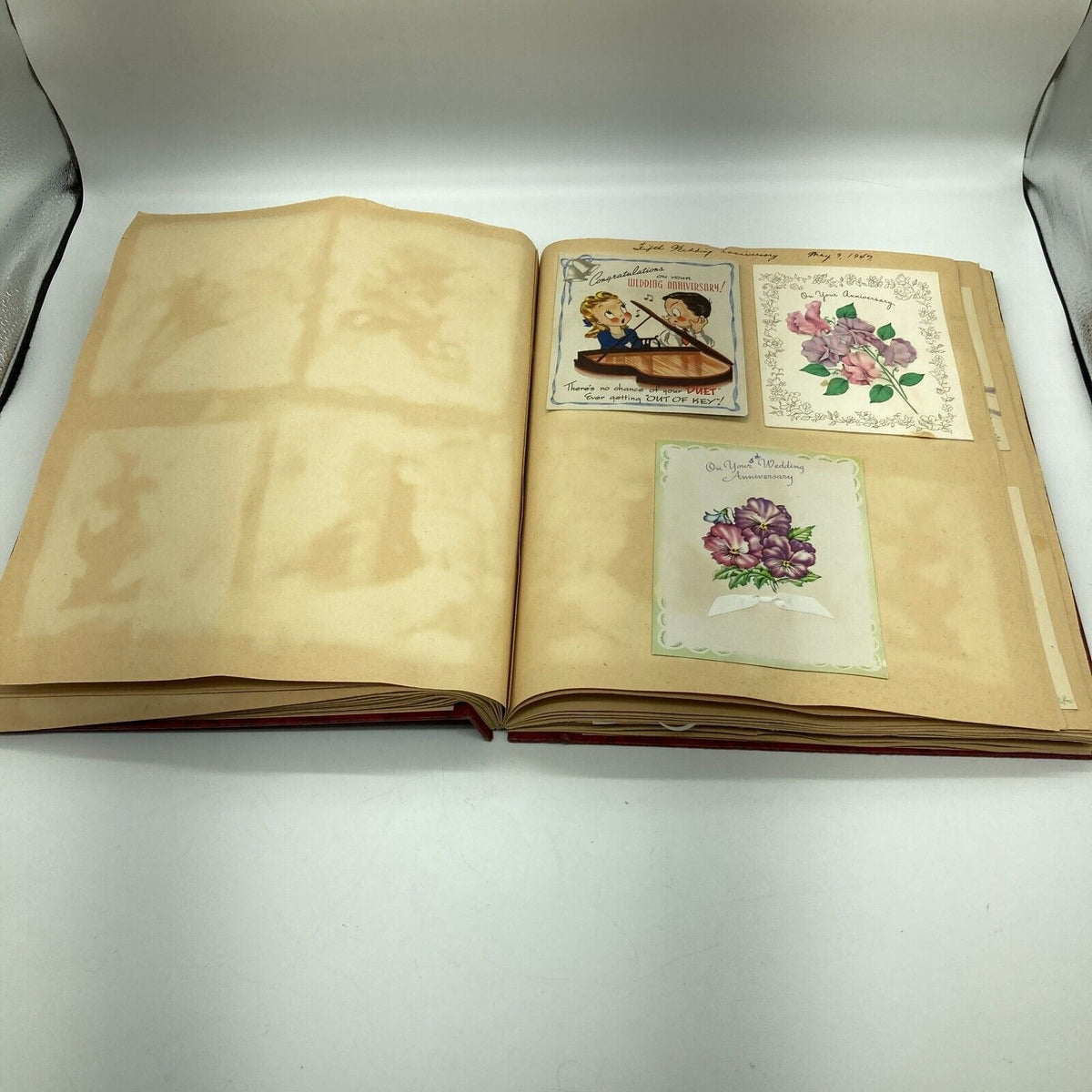 Vintage Scrapbook Red Embossed Stagecoach Leather 138 Greeting Cards Ephemera 1940s-1960s