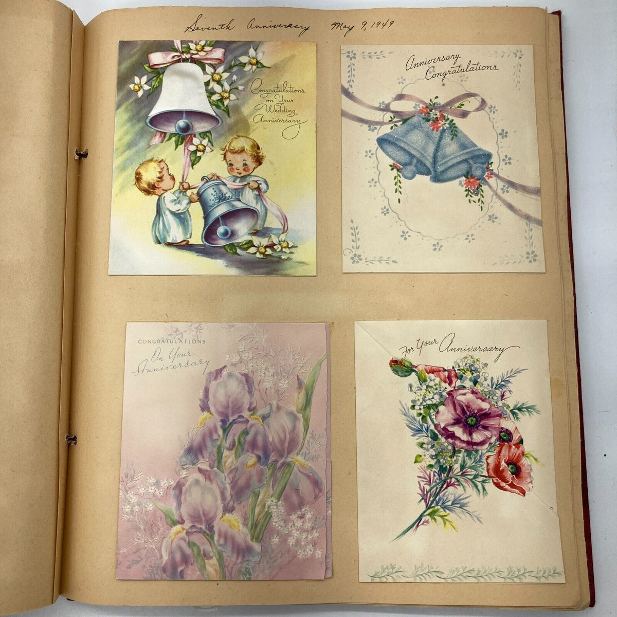Vintage Scrapbook Red Embossed Stagecoach Leather 138 Greeting Cards Ephemera 1940s-1960s