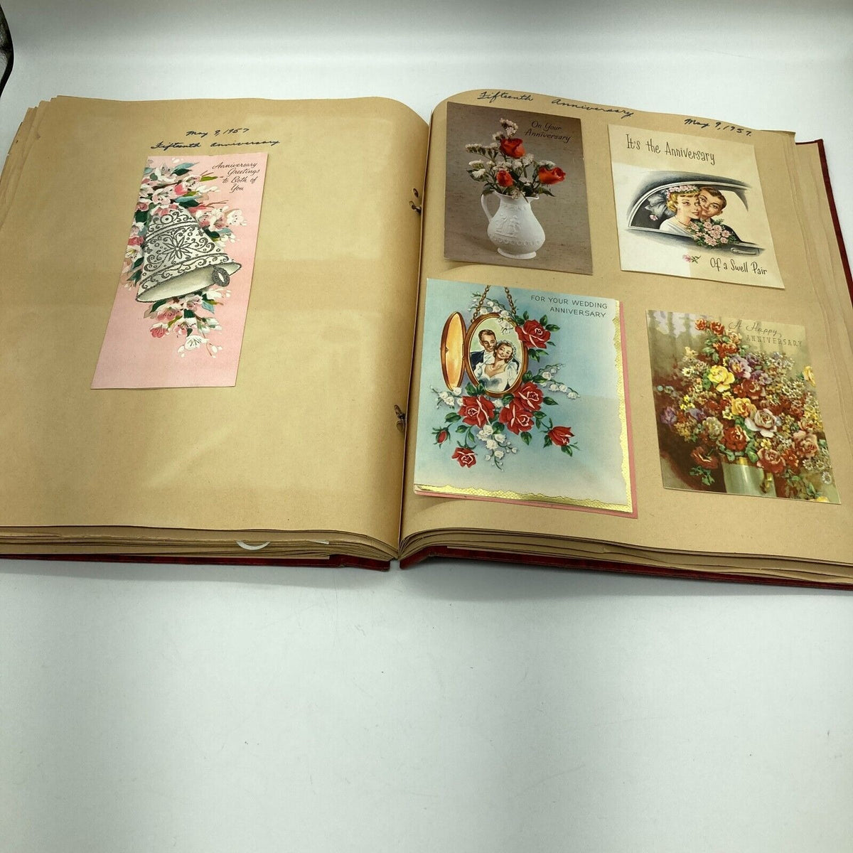 Vintage Scrapbook Red Embossed Stagecoach Leather 138 Greeting Cards Ephemera 1940s-1960s