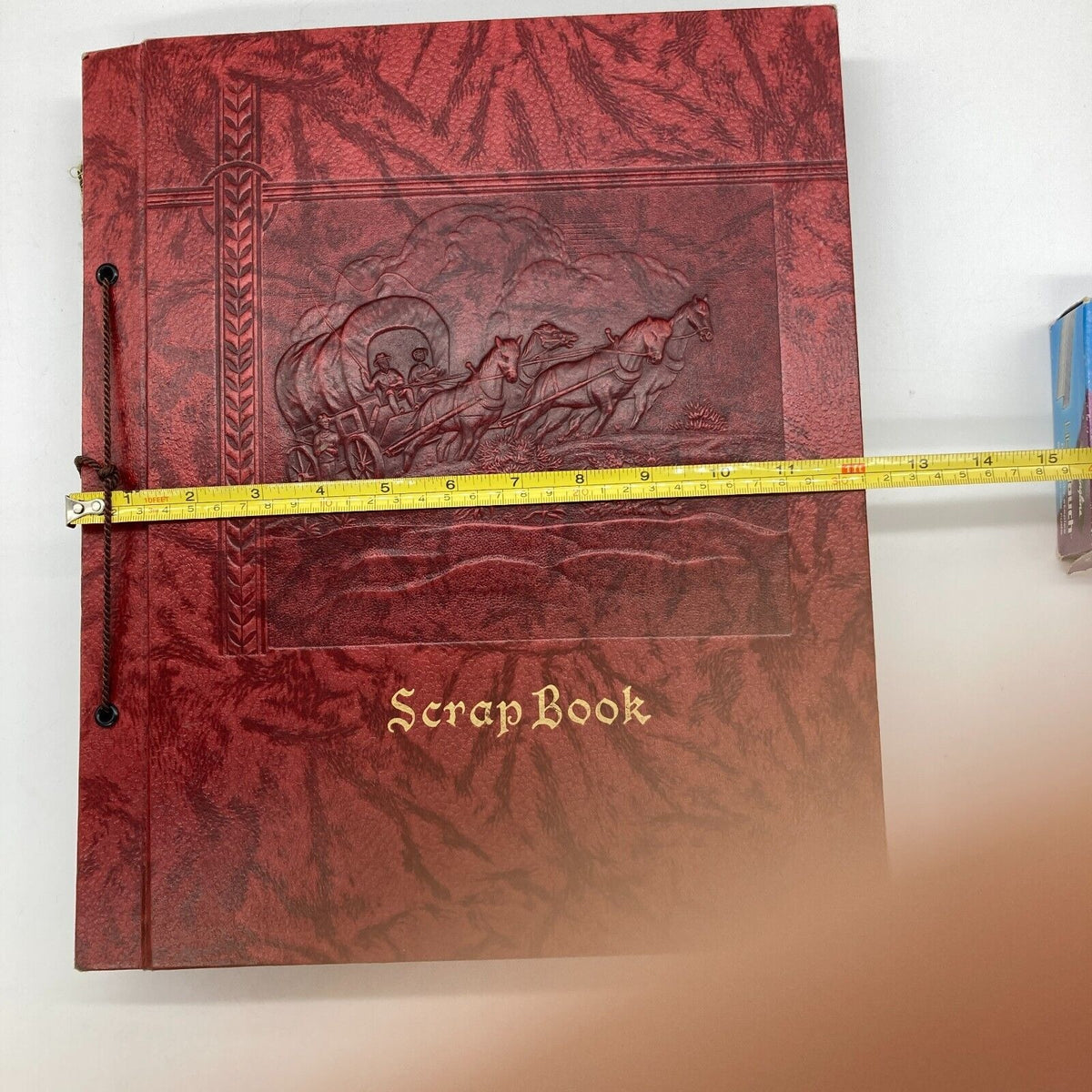 Vintage Scrapbook Red Embossed Stagecoach Leather 138 Greeting Cards Ephemera 1940s-1960s