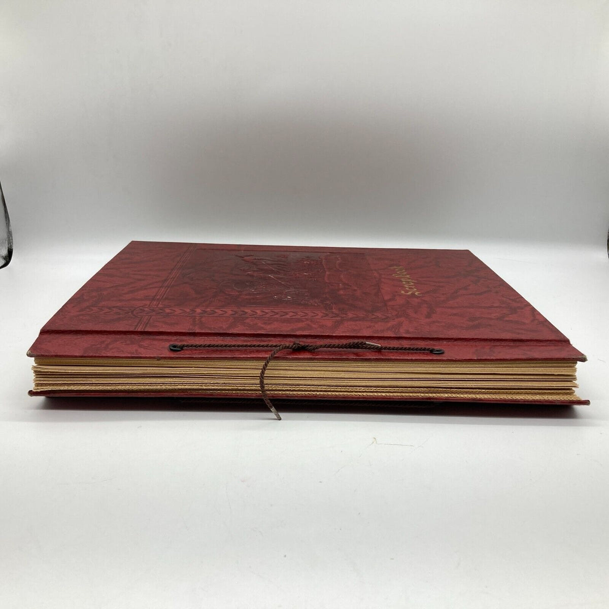 Vintage Scrapbook Red Embossed Stagecoach Leather 138 Greeting Cards Ephemera 1940s-1960s