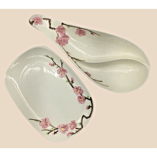 Metlox PoppyTrail Peach blossom Appetizer Set Platter & Dip Dish Vintage USA Cali