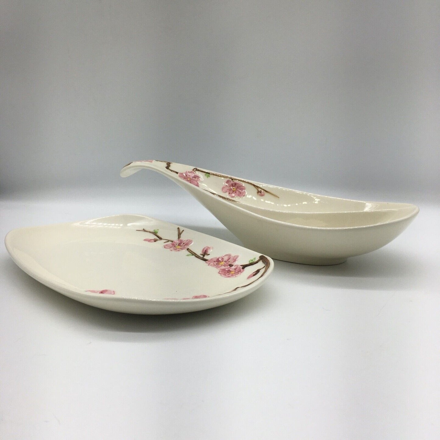 Metlox PoppyTrail Peach blossom Appetizer Set Platter & Dip Dish Vintage USA Cali