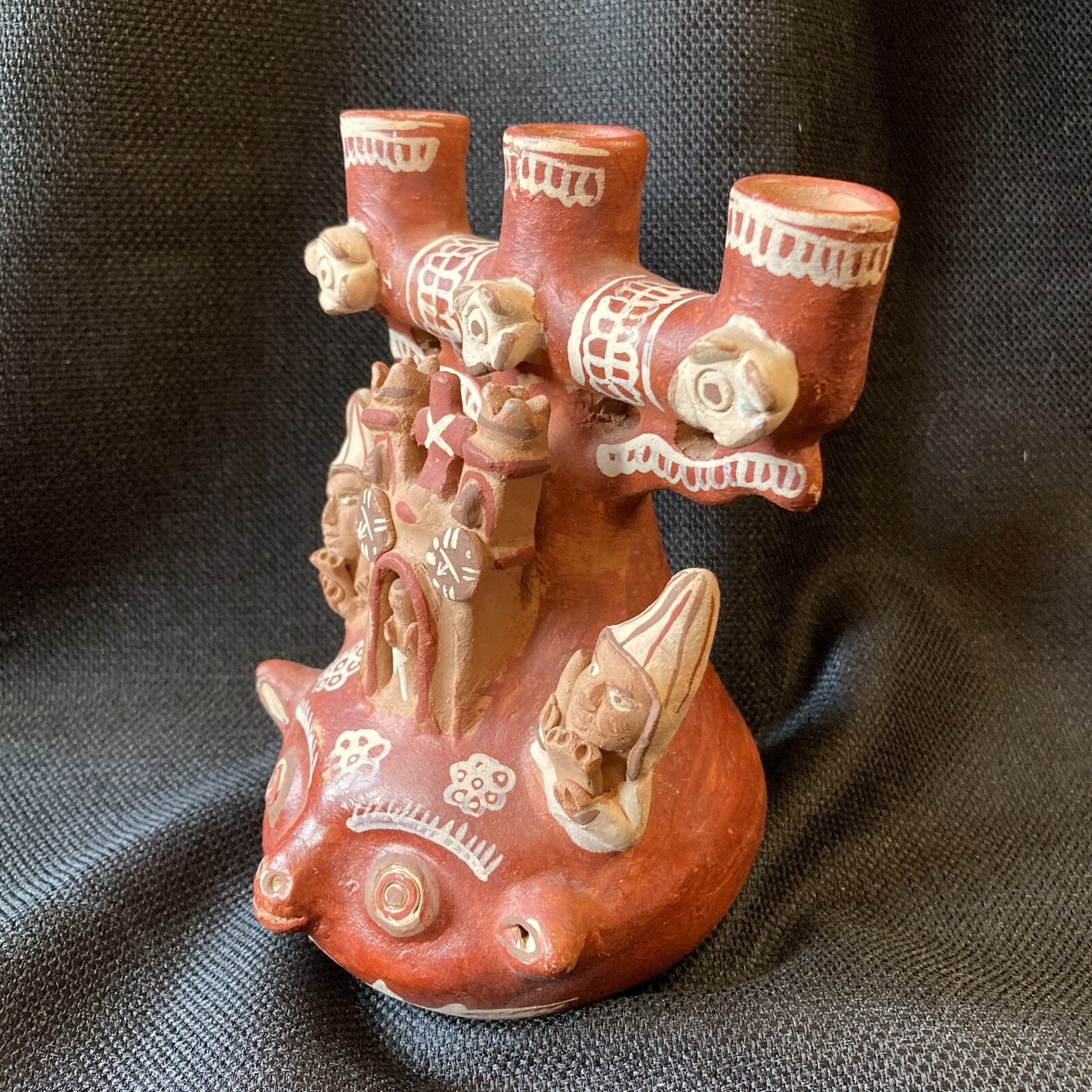 Vintage Peruvian Folk Art Candelabra Traditional Terracotta Pottery Deity Temple
