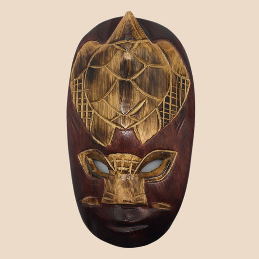 Wooden Sea Turtle Mask Hand Carved detail Tiki Bar Decor Wall Art Vintage Luau