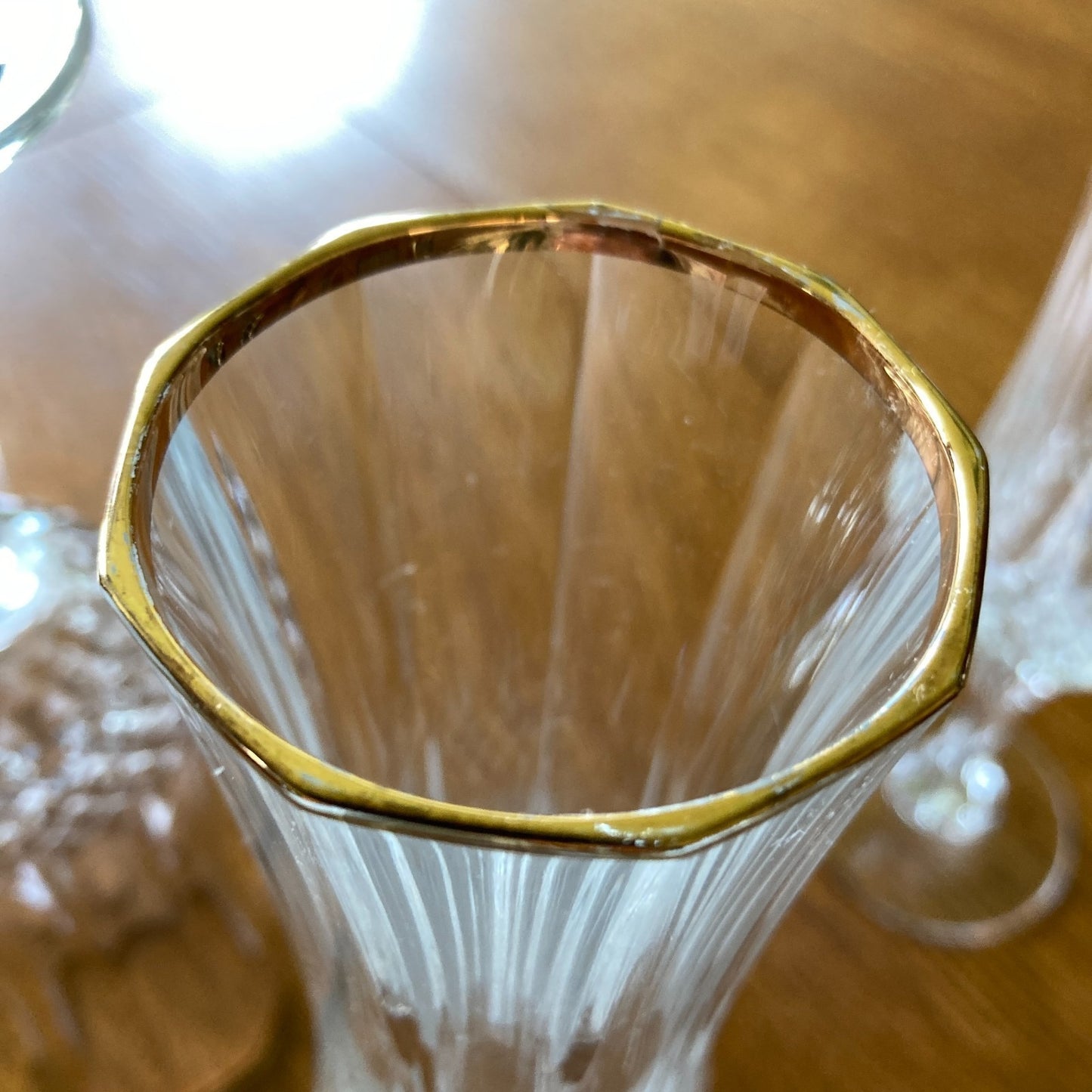 Crystal Champagne Flutes Set of 4 Gold Rims Special Occasion Vintage Bar Ware