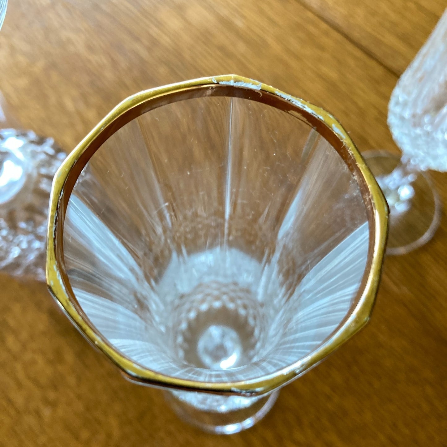 Crystal Champagne Flutes Set of 4 Gold Rims Special Occasion Vintage Bar Ware