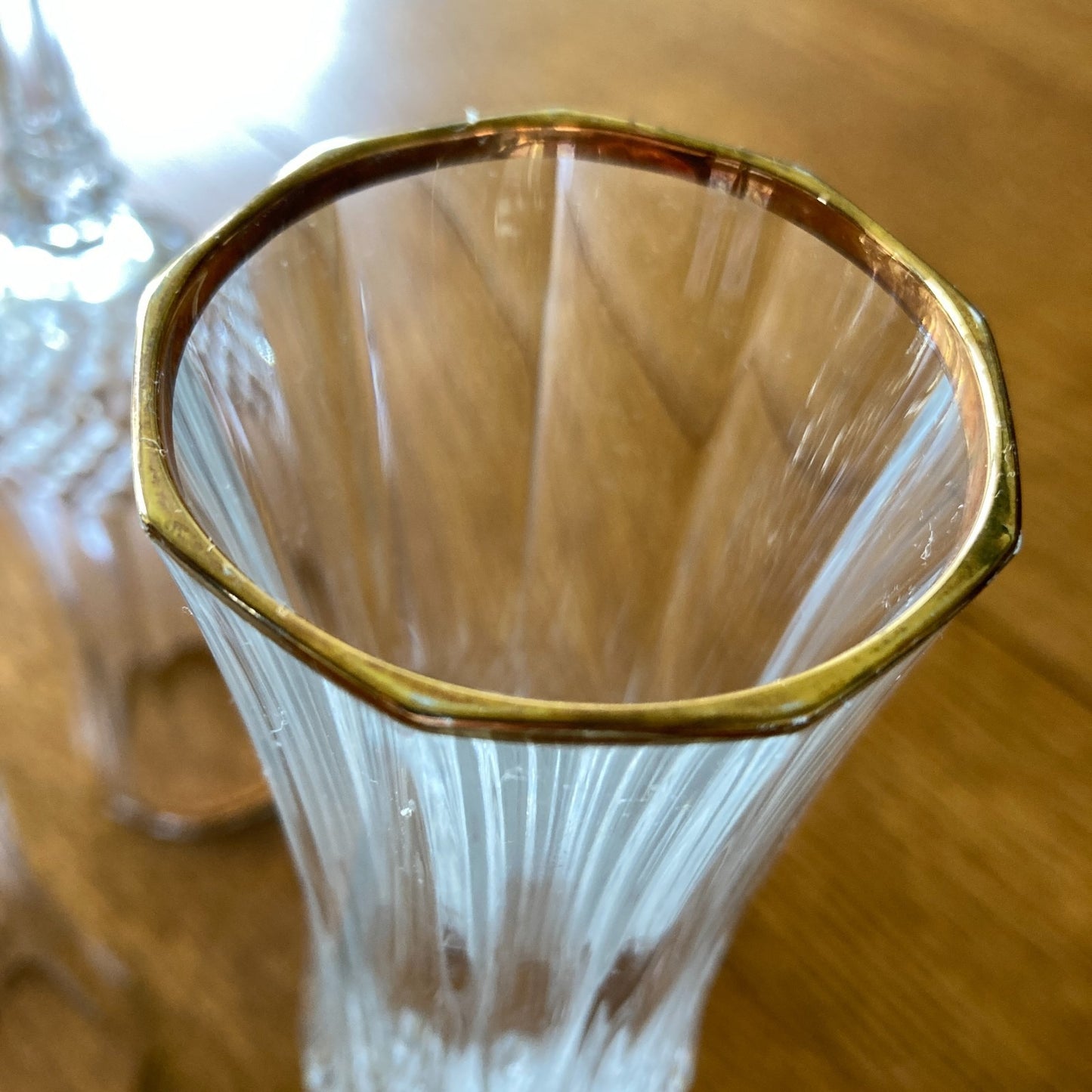 Crystal Champagne Flutes Set of 4 Gold Rims Special Occasion Vintage Bar Ware