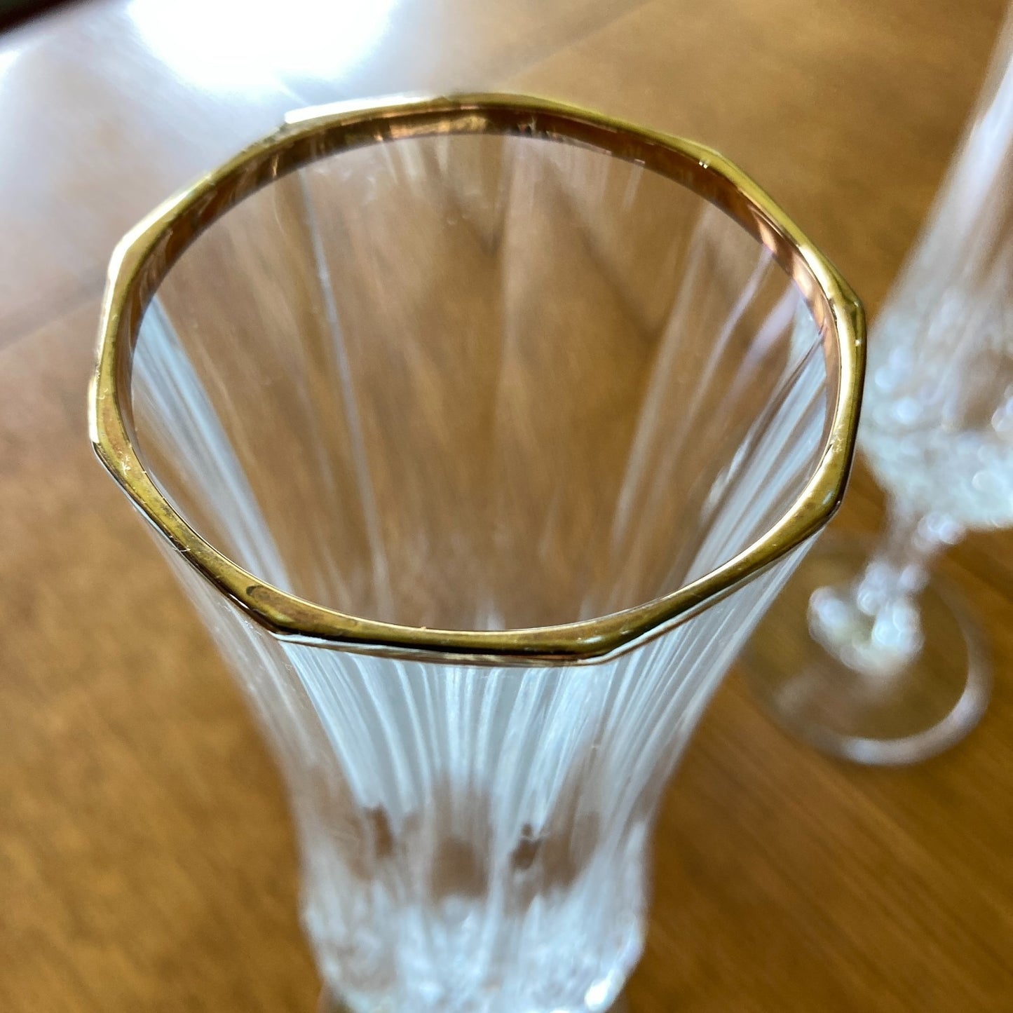 Crystal Champagne Flutes Set of 4 Gold Rims Special Occasion Vintage Bar Ware