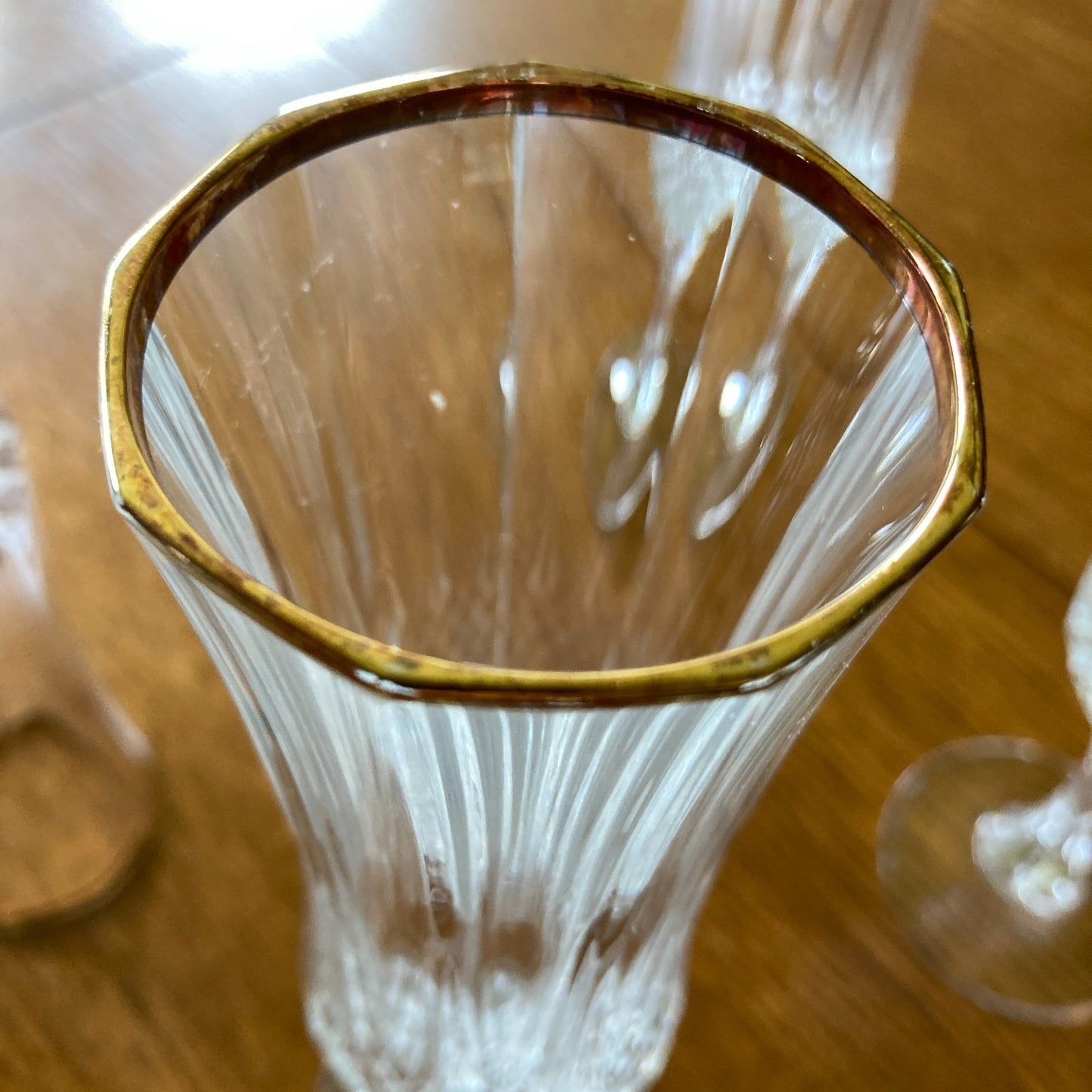Crystal Champagne Flutes Set of 4 Gold Rims Special Occasion Vintage Bar Ware