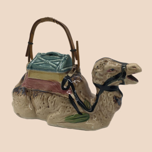 Vintage 1950s Lounging Camel Teapot Made in Japan Figural Bamboo Handle Pat No. 38543