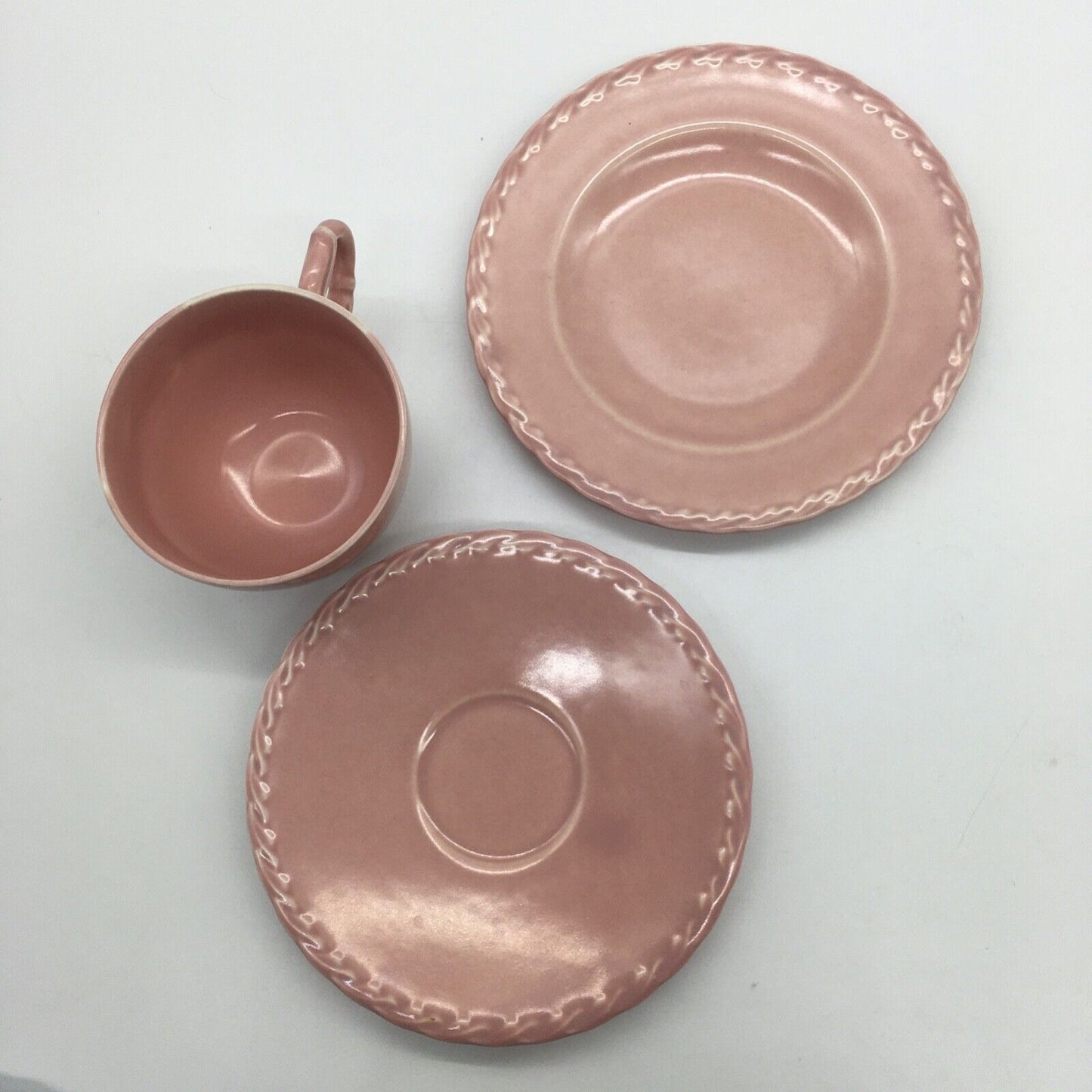 Vernon Kilns Native California Pastel Cup Saucer Dessert Plate Set Trios VTG 40s Cottage Core