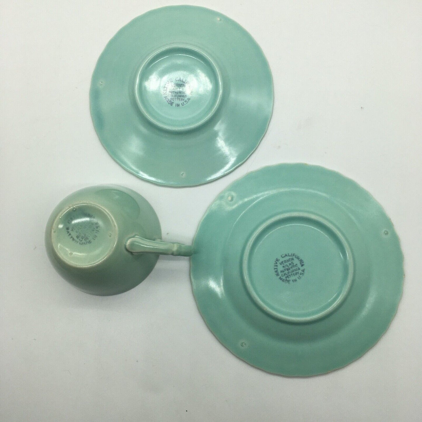 Vernon Kilns Native California Pastel Cup Saucer Dessert Plate Set Trios VTG 40s Cottage Core